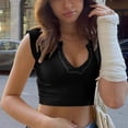 thumbnail image 3 of Womens V Neck Short Sleeve Racer Back Tank Tops Halter Neck Crop Top, 3 of 6