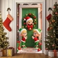 thumbnail image 4 of Qiulaii 2 Pcs Rideau de Porte de Noël avec Motif d'Elfes Festifs, Décor de Fond pour Fête des Fêtes, Tissu Suspendu en Polyester pour Célébration Intérieure Extérieure 90*185cm, 4 of 6