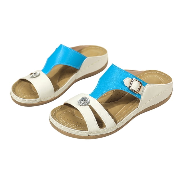 IUJSOY Comfort Orthotic Walking Sandals for Women Open Toe Slip on Anti-Slip Slides Summer Flats