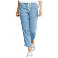 thumbnail image 1 of Yuyuzo Womens Cotton Linen Slacks Plus Size Lounge Pants Drawstring Waist Straight Leg Trousers Solid Color, 1 of 4