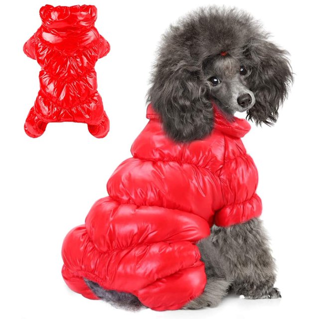 Reflective Cozy Waterproof Windproof Dog Snowsuit Cute Warm Fleece Padded Cold Weather Pet Clothes - Red Four-leg Style,XXL