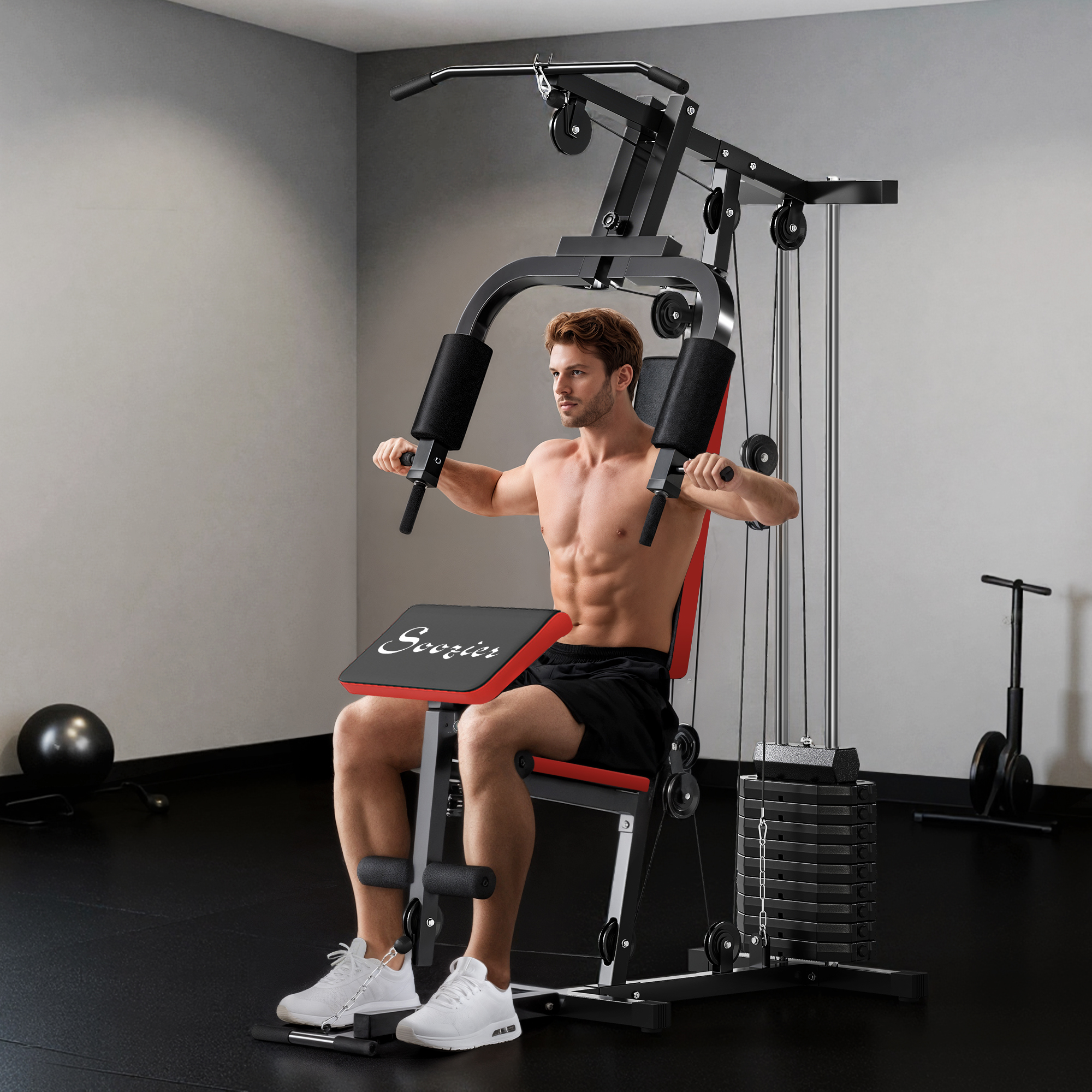 Soozier Home Gym Equipment Workout Machine with 143lbs Weight