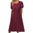 thumbnail image 2 of Lenago Robes d'Été Grande Taille pour Femmes Mode Femmes Décontracté Aguichant Col en V Imprimé Manches Courtes Poches Robe de Fête Plage en Liquidation, 2 of 6