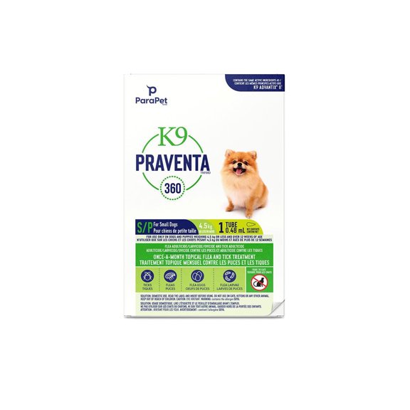 Parapet K9 Praventa 360™ Traitement contre les Puces & les Tiques, pour Chiens de Petite Taille jusqu'à 4,5 kg, 1 Tube