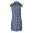 thumbnail image 4 of jsaierl Long Puffer Vest Women Button Down Sleeveless Hooded Jacket Overcoat Solid Color Side Slit Winter Parka Coat, 4 of 6