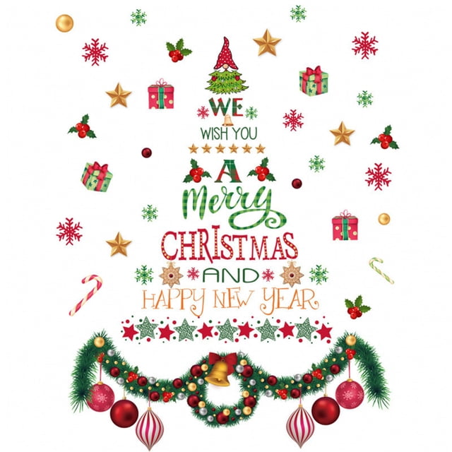 Christmas Wall Sticker Decoration With Wreath Design For Home Holiday Decor 10 in Diameter Removable Vinyl Adhesive