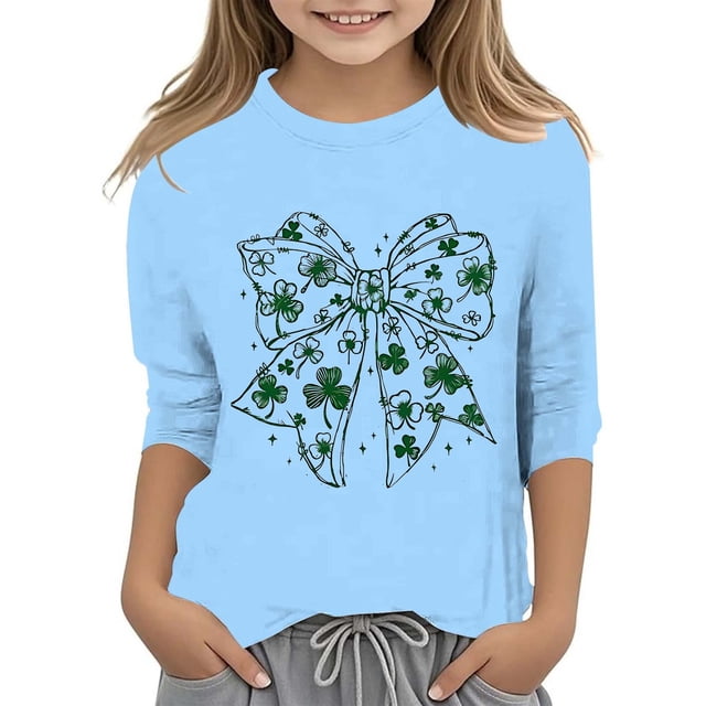 Chandails pour Filles Taille 14 avec Soutien-Gorge Intégré T-Shirt Graphique de la Saint-Patrick à la Mode Polyvalent Col Rond Manches 3/4 Décontracté