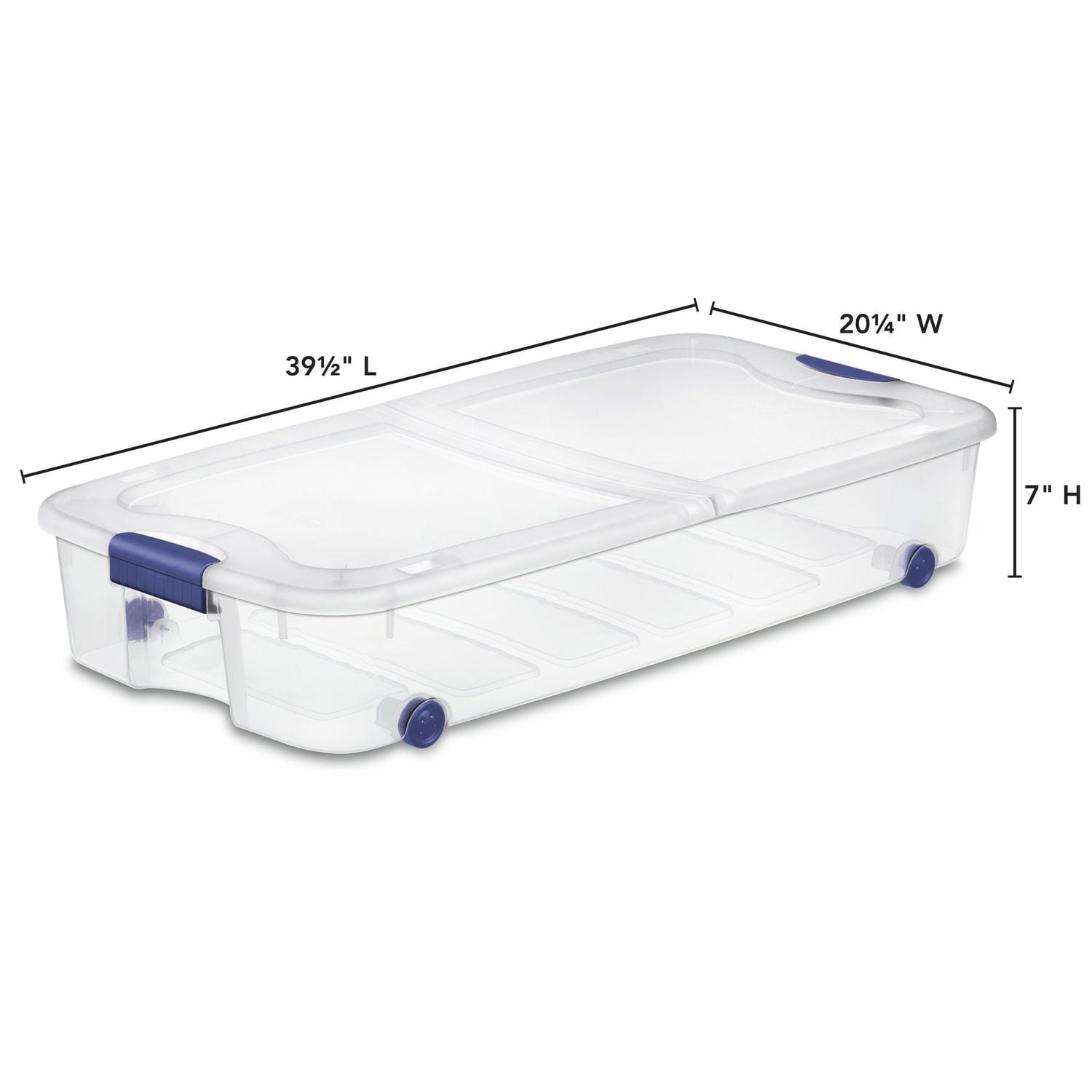 Sterilite Boîte à loquets de 62 L avec roues, boîte de rangement en plastique transparent avec couvercle et loquet bleu