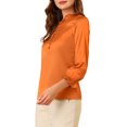 thumbnail image 4 of INSPIRE CHIC Women's Ruffle Neck Bubble Sleeve Elastic Cuff Button Work Office Blouse, 4 of 7