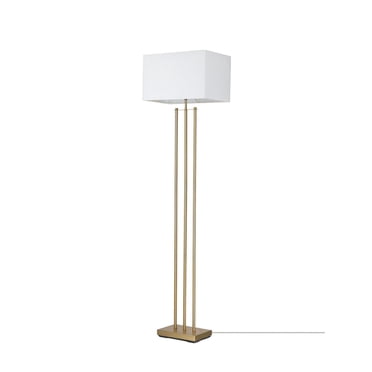 Lampe sur pied en métal de 62 pouces de la collection Soho par Novogratz x Globe Electric, laiton mat, abat-jour en lin blanc, 67775