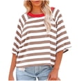 thumbnail image 1 of Penkiiy Hauts pour Femmes à Rayures 2025 Mode T-Shirts à Manches 3/4 pour Femmes Design à Blocs de Couleur T-Shirt Basique Ample 2TG Kaki, 1 of 6