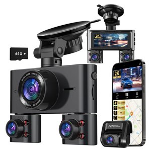 Dash Cam 360&deg; 4 Caméra de canal pour les voitures à l'intérieur avant et arrière, 2K FHD Mini Dashcam, 5G WiFi, GPS, Gratuit 64G Carte, contrôle de la voix, WDR, HDR, Nuit