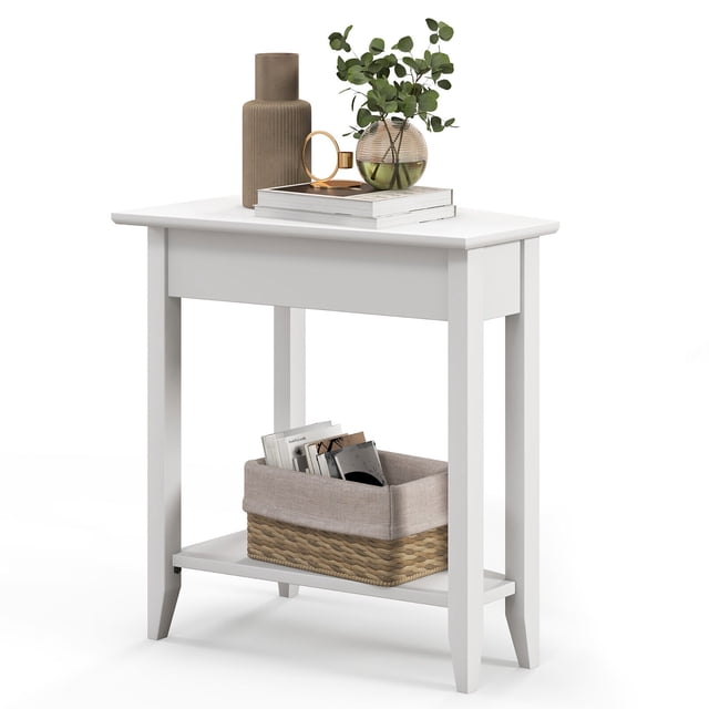 Gymax 2-Tier End Table Irregular Narrow Sofa Side Nightstand w/ Storage Shelf White