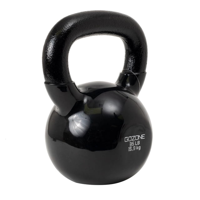 GoZone Vinyl-Dipped Cast Iron Kettlebell weighing 35 lb (15.9 kg) with a wide textured cast iron handle and smooth black vinyl-coated body designed to protect floors during strength and functional training.