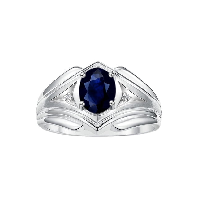 RYLOS Men's Rings 14K White Gold Rings Classic Designer Style 9X7MM Oval Gemstone & Diamond Ring Sapphire September Birthstone Rings For Men Size 10