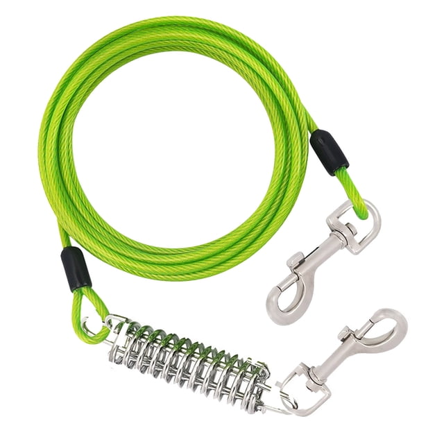 Dog Tie Out 8m Long Metal Leash with Spring Swivel Clips Heavy Duty for Outside Yard Camping