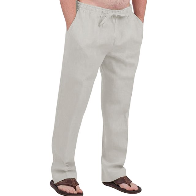 Innerwin Pants Elastic Waist Men Trousers Beach Drawstring Lightweight Long Pant Light Gray 2XL