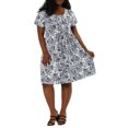 thumbnail image 1 of GRACE & GRANDEUR Robe Midi d'Été Plissée à Fleurs à Manches Courtes à Col Rond pour Femme Grande Taille1X Bleu Marine, 1 of 7