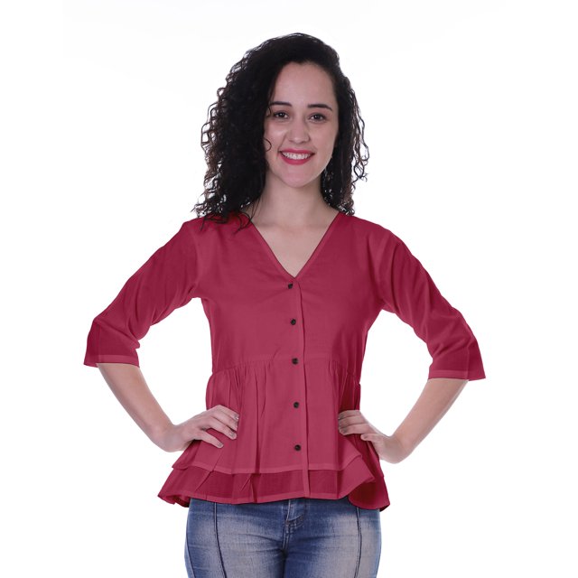 Moomaya Haut Péplum en Coton pour Femmes Tunique en Coton à Col en V Blouse Ethnique