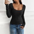 thumbnail image 2 of Timegard Going out Tops for Women Ribbed Lace Square Neck Slim Comfy Long Sleeve Shirts Tops Trendy, 2 of 5
