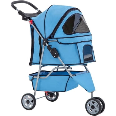 BestPet 3-Wheel Folding Pet Stroller Travel Carrier for Cats & Dogs, Model T13, Blue