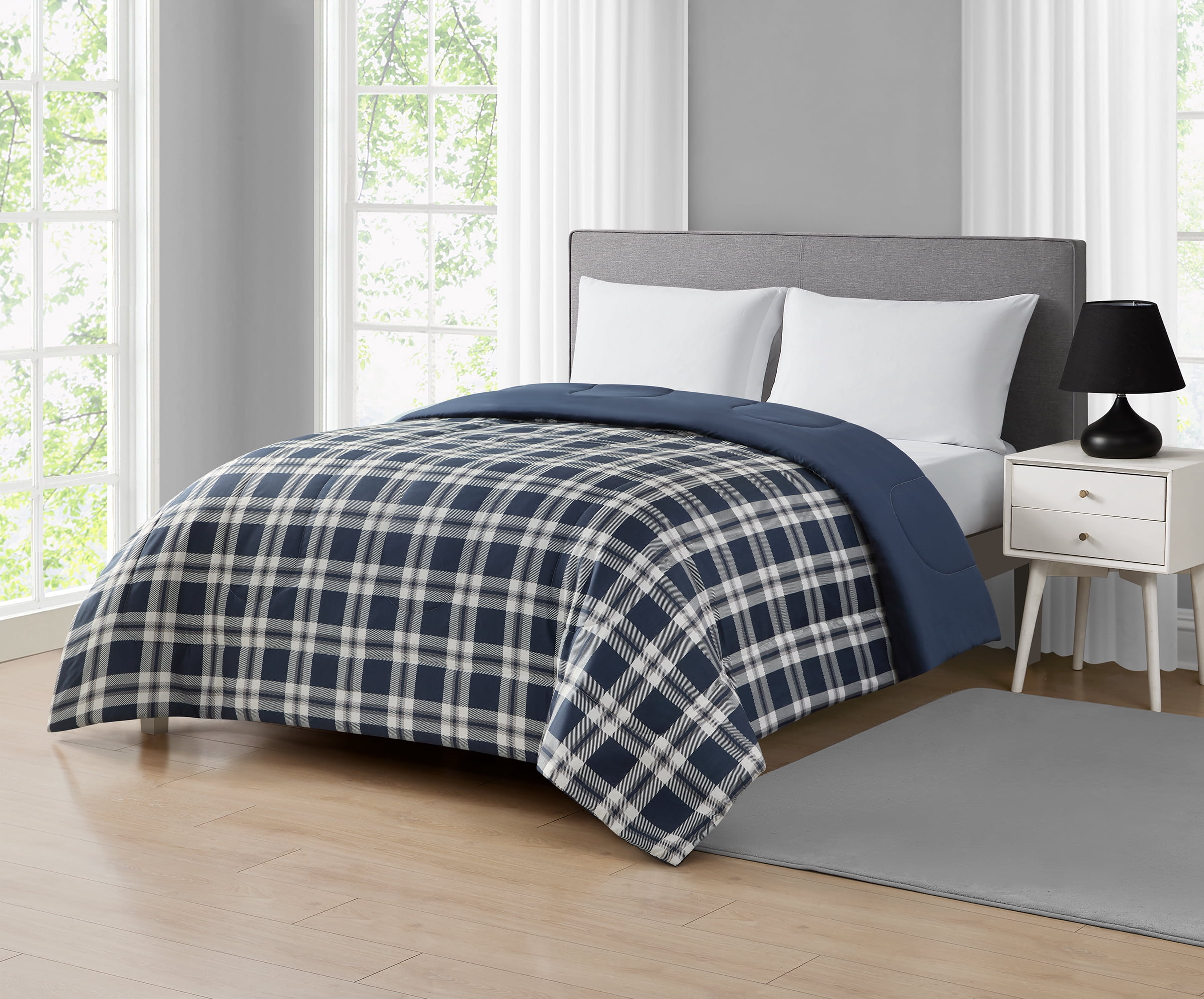 Mainstays Couette Carre Bleu Reversible Double