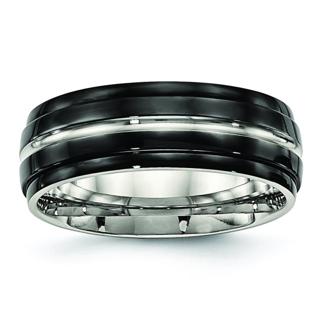 Bague Bordée IP Noire Polie en Acier Inoxydable 10.5 Size