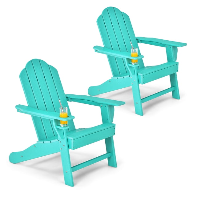 Costway Lot de 2 Chaises Adirondack de Patio Résistantes aux Intempéries pour Jardin et Terrasse avec Porte-Gobelet Turquoise