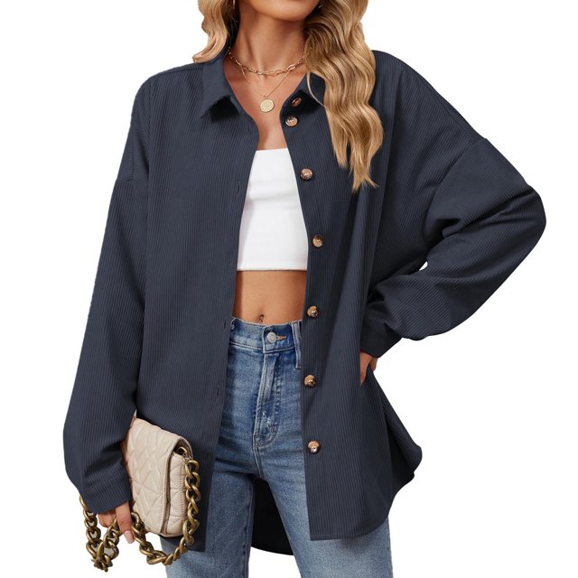 RXIRUCGD Mode Femme Couleur Unie Manches Longues Col à Revers, Marine, Taille : TG