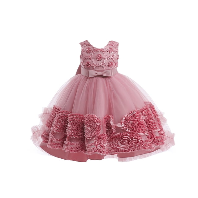 XDZJLR Robes pour Filles Enfants Été Sans Manches Fleur Princesse Défilé Performance Jupe