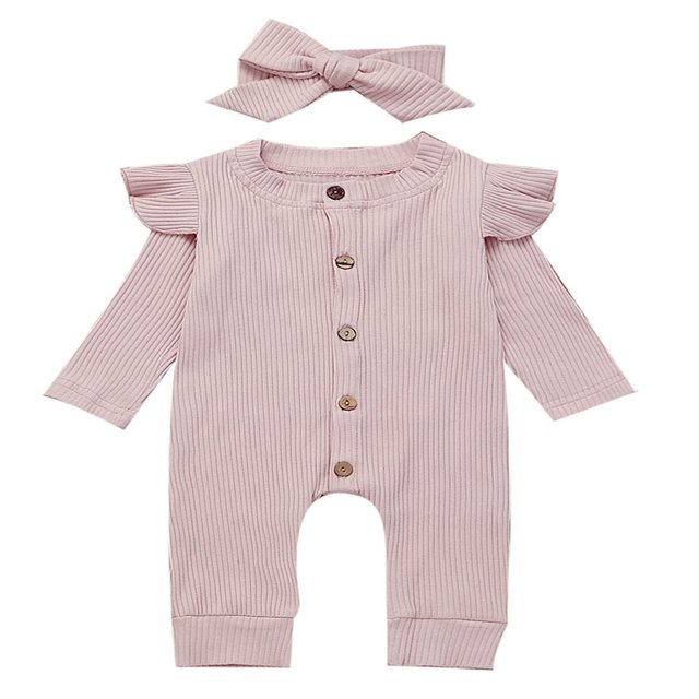 Tenue pour Bébé Fille : Barboteuse en Coton Uni à Boutons