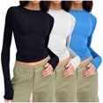 thumbnail image 2 of Birdeem T-Shirts à Manches Longues pour Femmes Mode Décontractée Col Rond Couleur Unie T-Shirt à Manches Longues Chandail Tops Manches 3/4 T-Shirts pour Femmes, 2 of 4