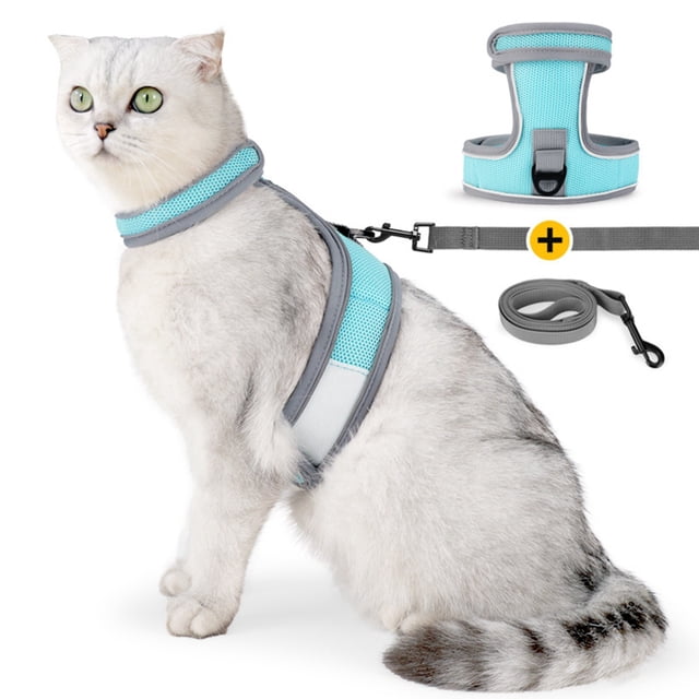 Cat Leash Double Reinforced Breakaway Cat Leash Breathable Reflective Pet Leash for Safe Walking and Training