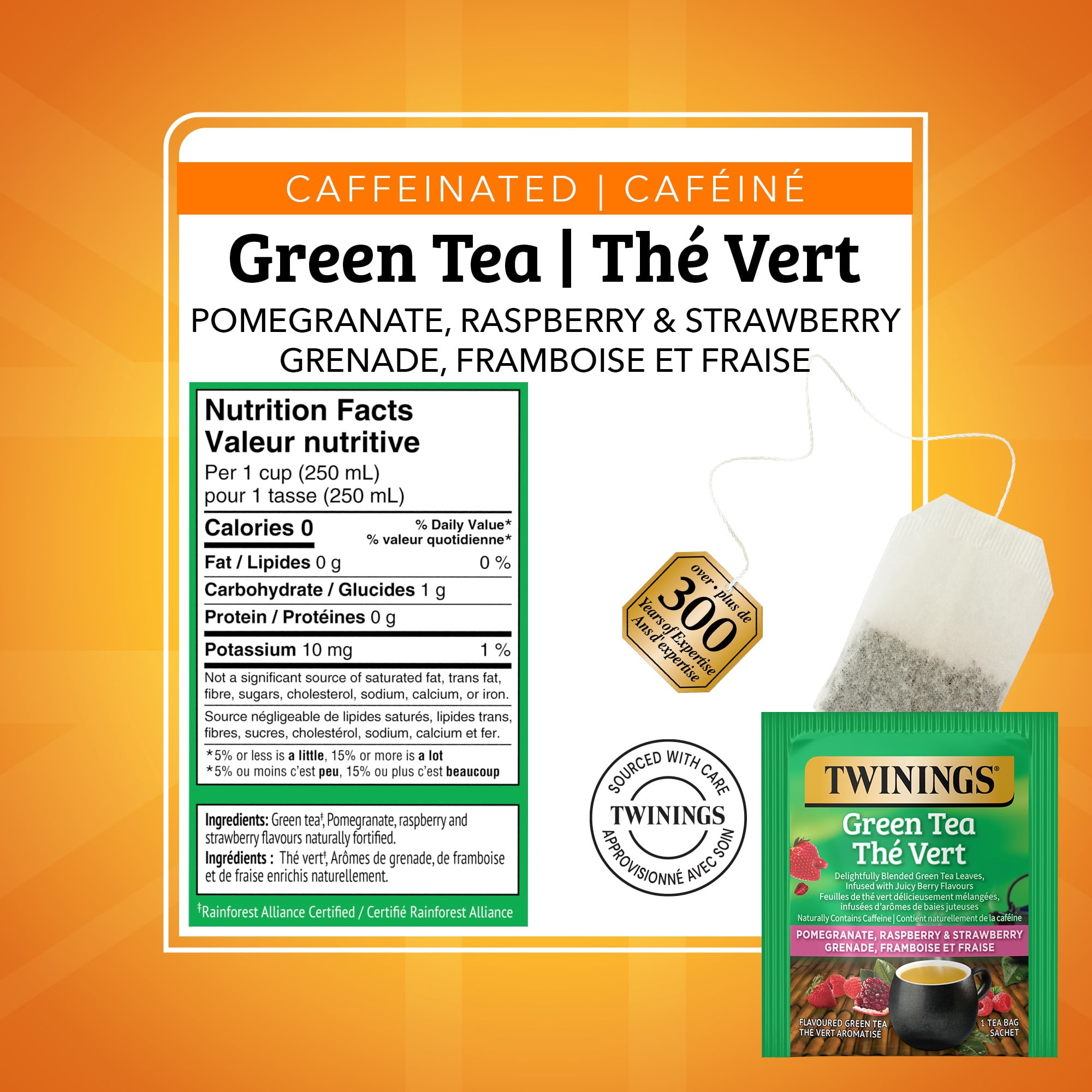 Twinings Thé Vert Grenade, Framboise et Fraise, Sucré et Juteux, 20 Sachets de Thé