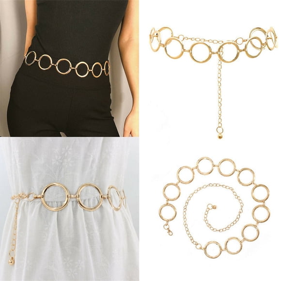 Yubnlvae Women's Vintage Waist Chain - Gold Circle Belt - Wide Elastic Waistband - Retro Fashion Accessory - Flower Gold Wide Circle Waist Waistband Belt Chain Vintage Gold,One Size