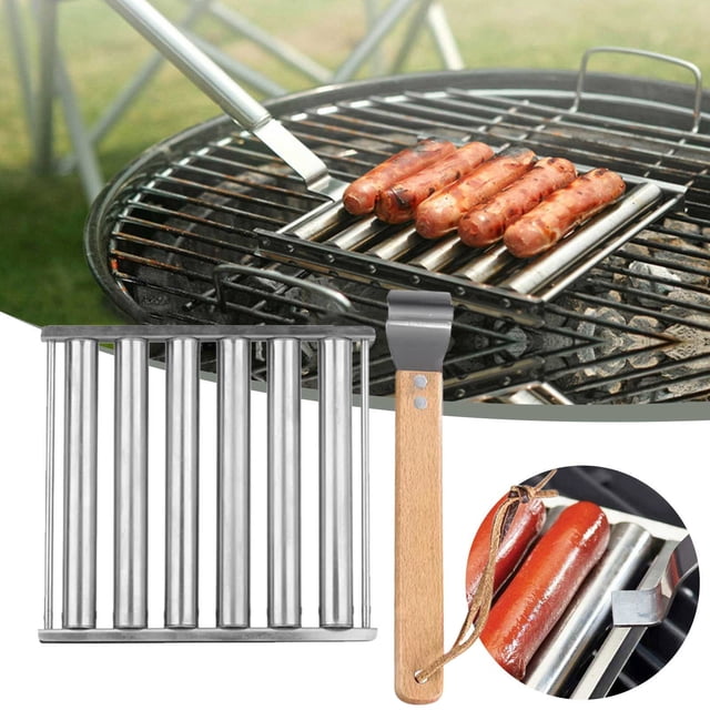 Rouleau à Hot-Dogs Support à Saucisses Grille en Acier Inoxydable pour Barbecue Grille à Hot-Dogs Grille de Gril à Saucisses Barbecue Rouleau à Hot-Dogs Grille en Acier Inoxydable pour Cuire Uniformément les Hot-Dogs