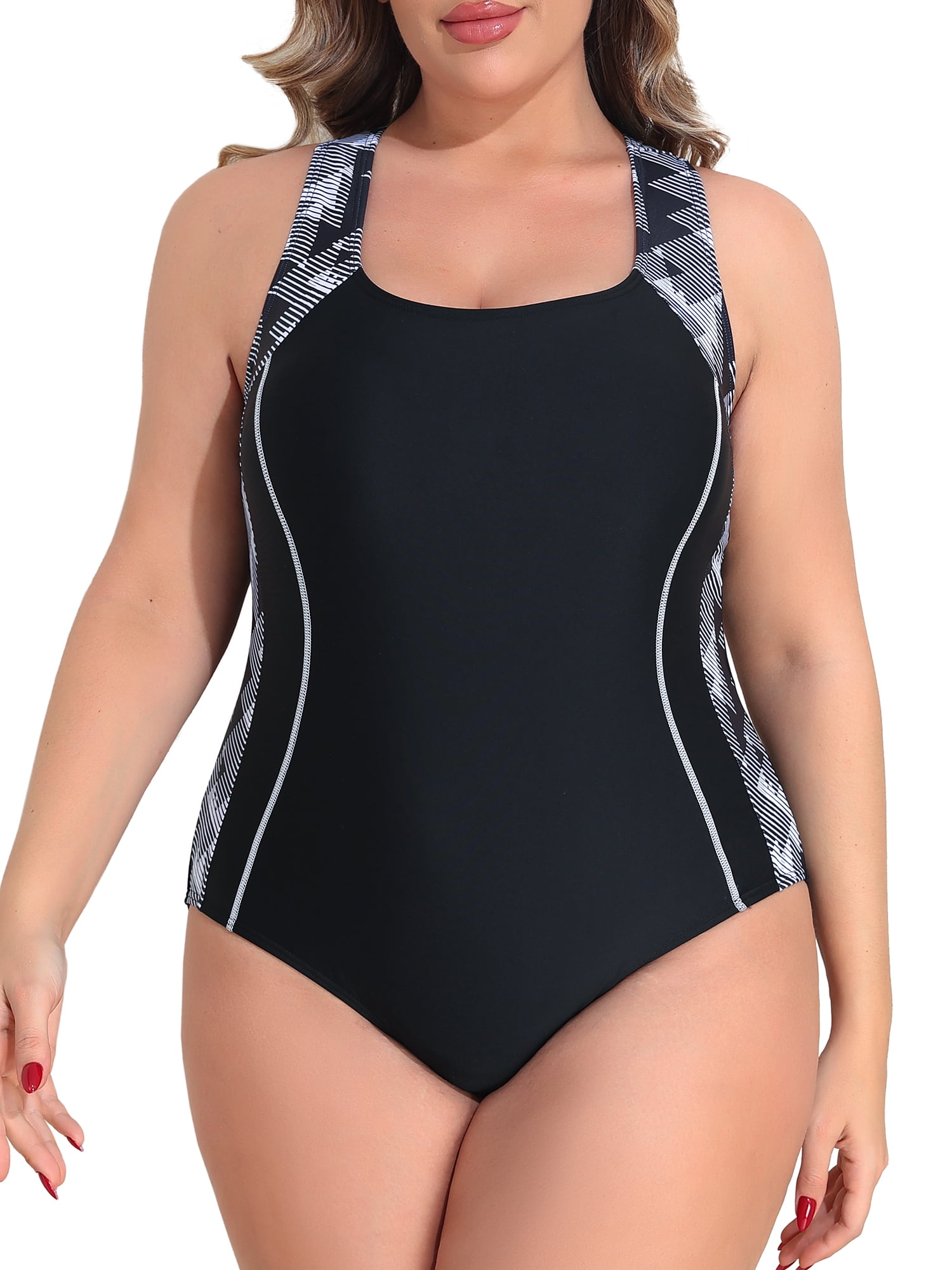 Charmo Plus Size Swimsuit for Womens One Piece Athletic Racerback Bathing Suits