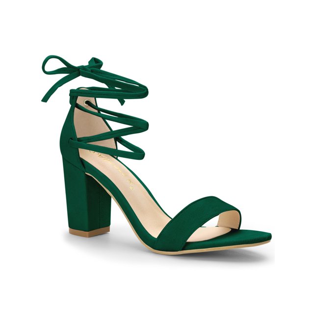 BLISSFUL STEP Sandales pour Femmes Unies d'Été à Talons Blocs à Lacets Vert 6,5