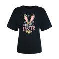 thumbnail image 3 of UPPADA Femmes Joyeuses Easter T-Shirt Bunny Rabbit T-Shirt Graphique Manches Courtes Lettres Amusantes Imprimées Chemises Manches Courtes Col Rond Tuniques Hauts Noir,G, 3 of 5