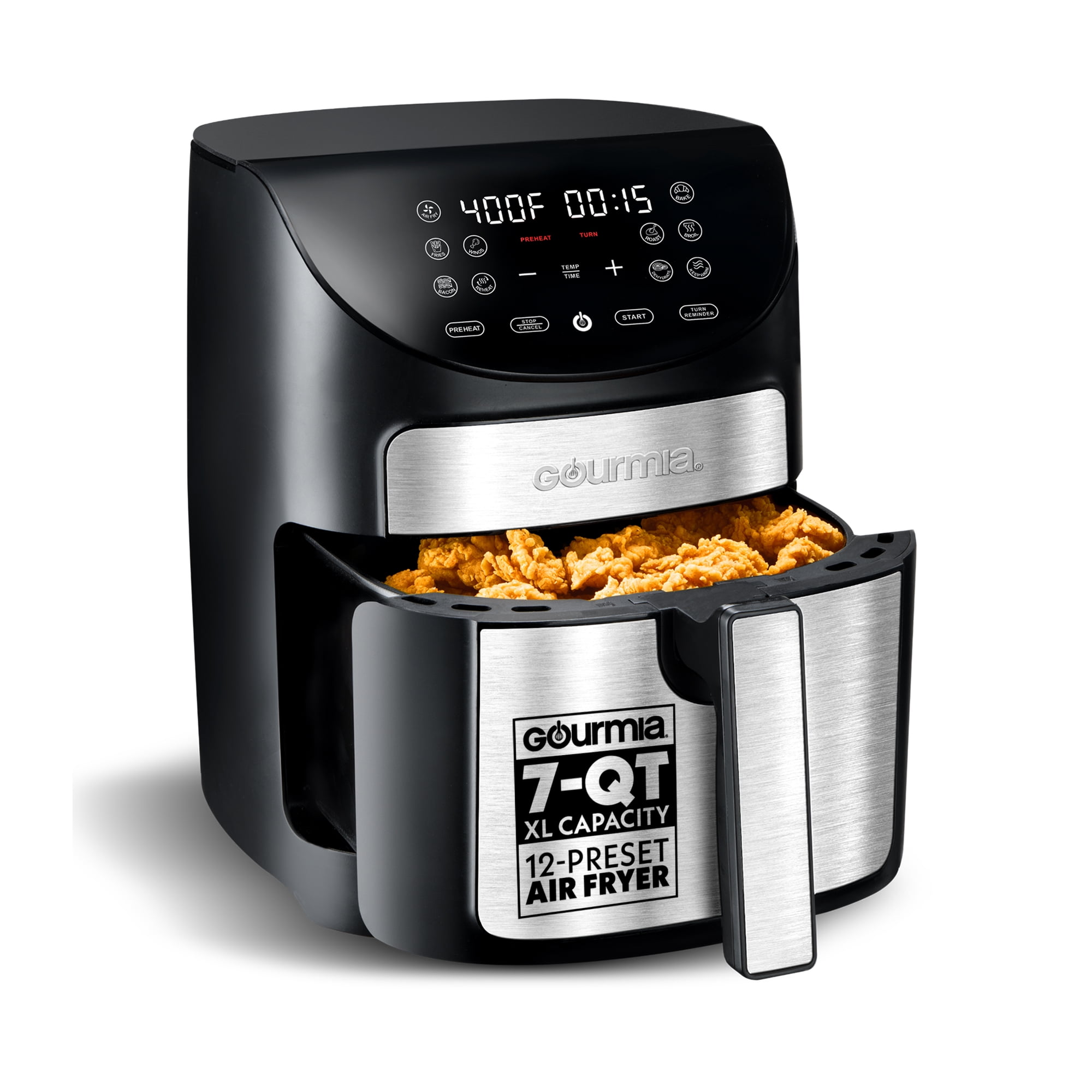 Gourmia 7 Quart Digital Air Fryer, Black - Preheat and Turn