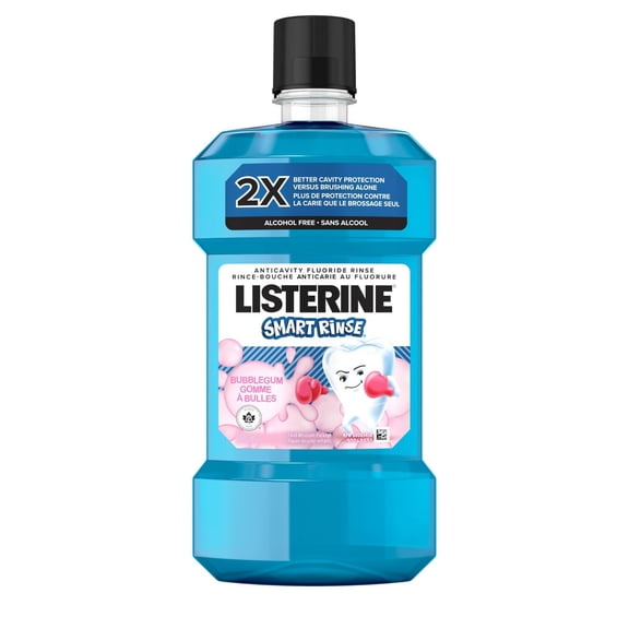 Listerine Smart Rinse Bubble Gum, Kids Mouthwash, Anticavity Fluoride rinse, Alcohol-Free, 500 mL