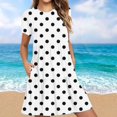 thumbnail image 2 of Weiqiqre Robes pour Femmes Été Décontractées à Manches Courtes Col Ras du Cou Robes T-Shirt Amples Évasées Mini avec Poches, 2 of 5