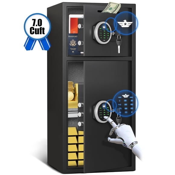 7.0 Cub Heavy Duty Safe with Dual Alarm System, Home Safe with Deposit Slot and Backlit Keyboard