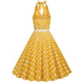 thumbnail image 4 of Birdeem Robe de Soirée pour Femmes, Confortable, d'Été, à Manches Courtes, Dos Nu, Col en V, Vintage, Coupe Régulière, à Pois, 4 of 8
