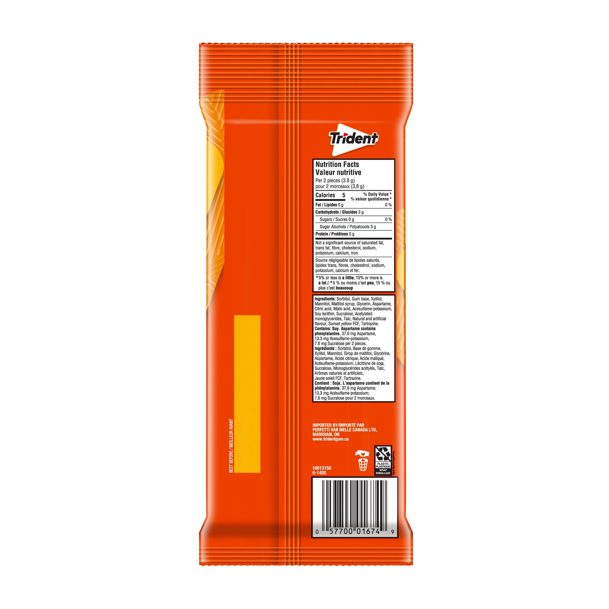 Trident, Multipaquet de gomme sans sucre Tourbillon tropical, 3 paquets (42 pièces)