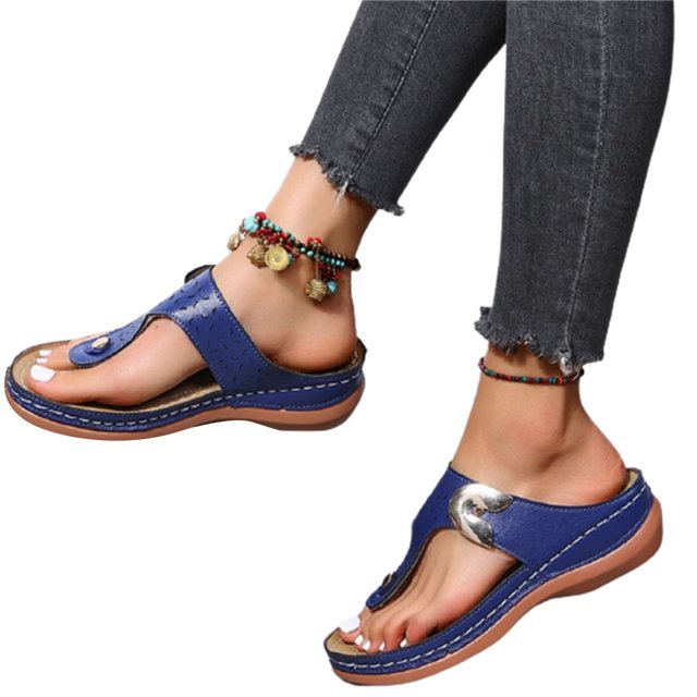 Women PU Leather Wedges Sandals Rhinestone Flip Flops Non-Slip Comfortable Summer Beach Walking