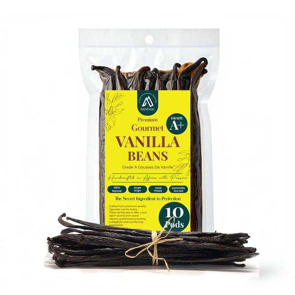 10 Gousses de Vanille Entières Aayuluxe de Qualité a pour Faire de l'Extrait, la Pâtisserie et les Desserts. Extrait de Vanille Pure Fait Maison pour Pâtisseries, 5-8 Pouces