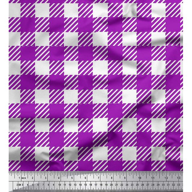 Soimoi Silk Fabric Gingham Check Print Fabric by The Yard 42 Inch Wide