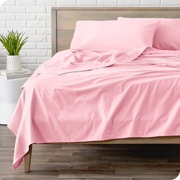 Bare Home Flannel Sheet Set - 100% Cotton - Deep Pocket - Queen, Light Pink, 4-Pieces