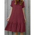 thumbnail image 3 of JUNWELL Été Robes Femmes Mode Sans Manches Lâches à Manches Courtes O Cou Coton Lin Robe Nouvelle Couleur Unie Boho Plage Robe Femme, 3 of 7